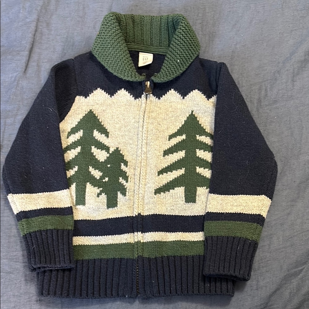 4t Gap Tree and Truck Back Zip Sweater
